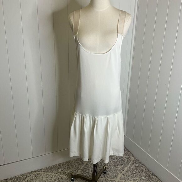 Vintage Handmade Women's 9-10 White Deep Scoop Neck Slip Dress Intimates - Picture 1 of 10